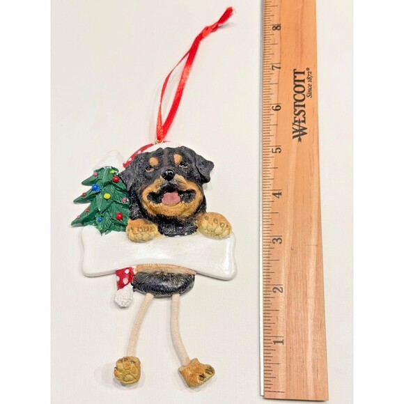 Rottweiler Personalized Dog Christmas Tree Ornament w/ Dangling Legs Write Name - Picture 3 of 3